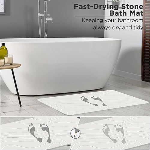 Miniatura 3 de Tapete de baño de piedra, tierra de diatomeas, antideslizante, súper absorbente, de secado rápido, tapete de baño de piedra de diatomita para baño,