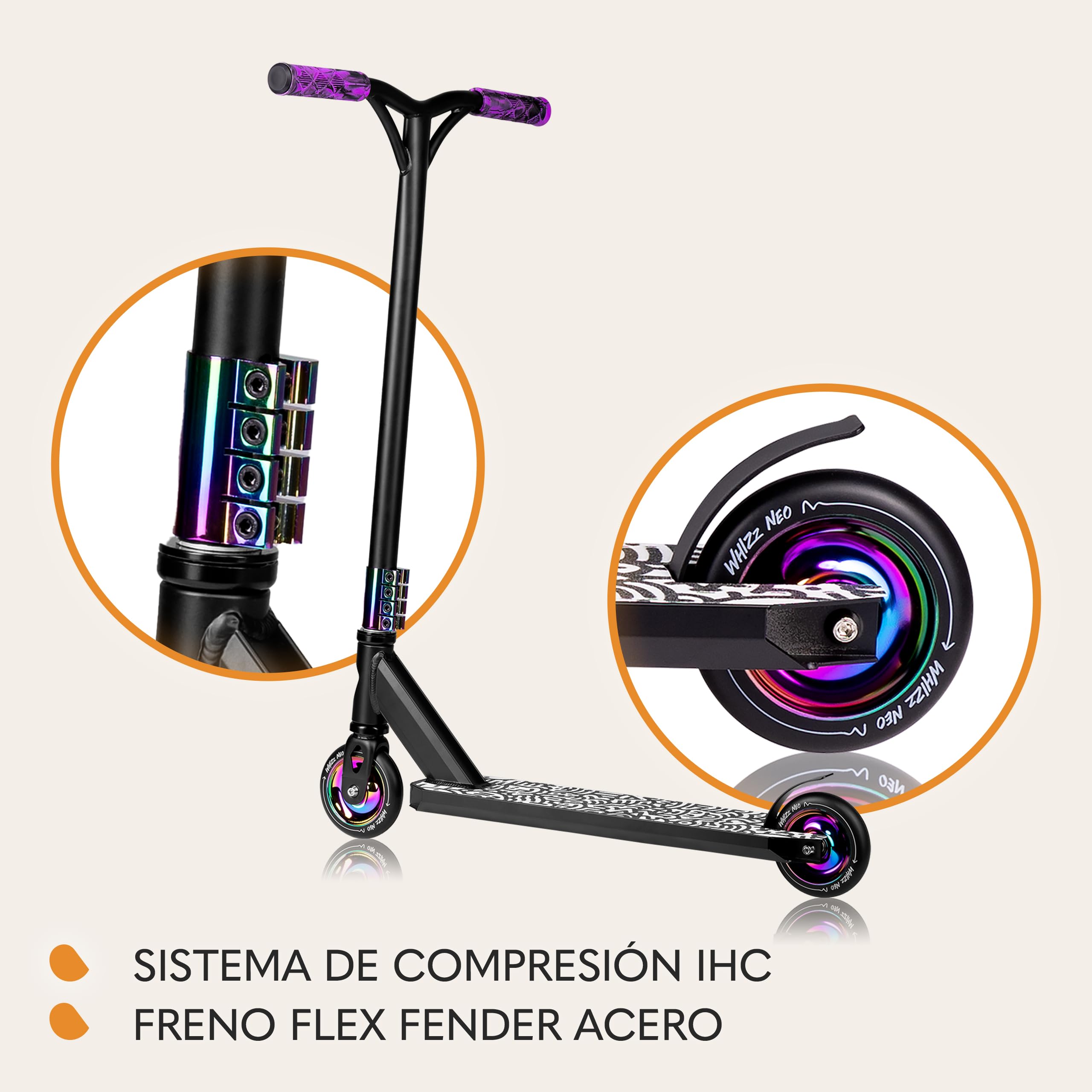 LIONELO Stunt Scooter para niños, Ruedas 110 mm, Freno Guardabarros, Cubierta Aluminio, Manillar T Ancho