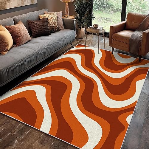 Miniatura 9 de Abstract Textured Rug, 3x5 Area Rugs Retro 70s Style Pattern for Entryway, Living Room, Bedroom, Abstract Textured Home Decor Accessories Indoor