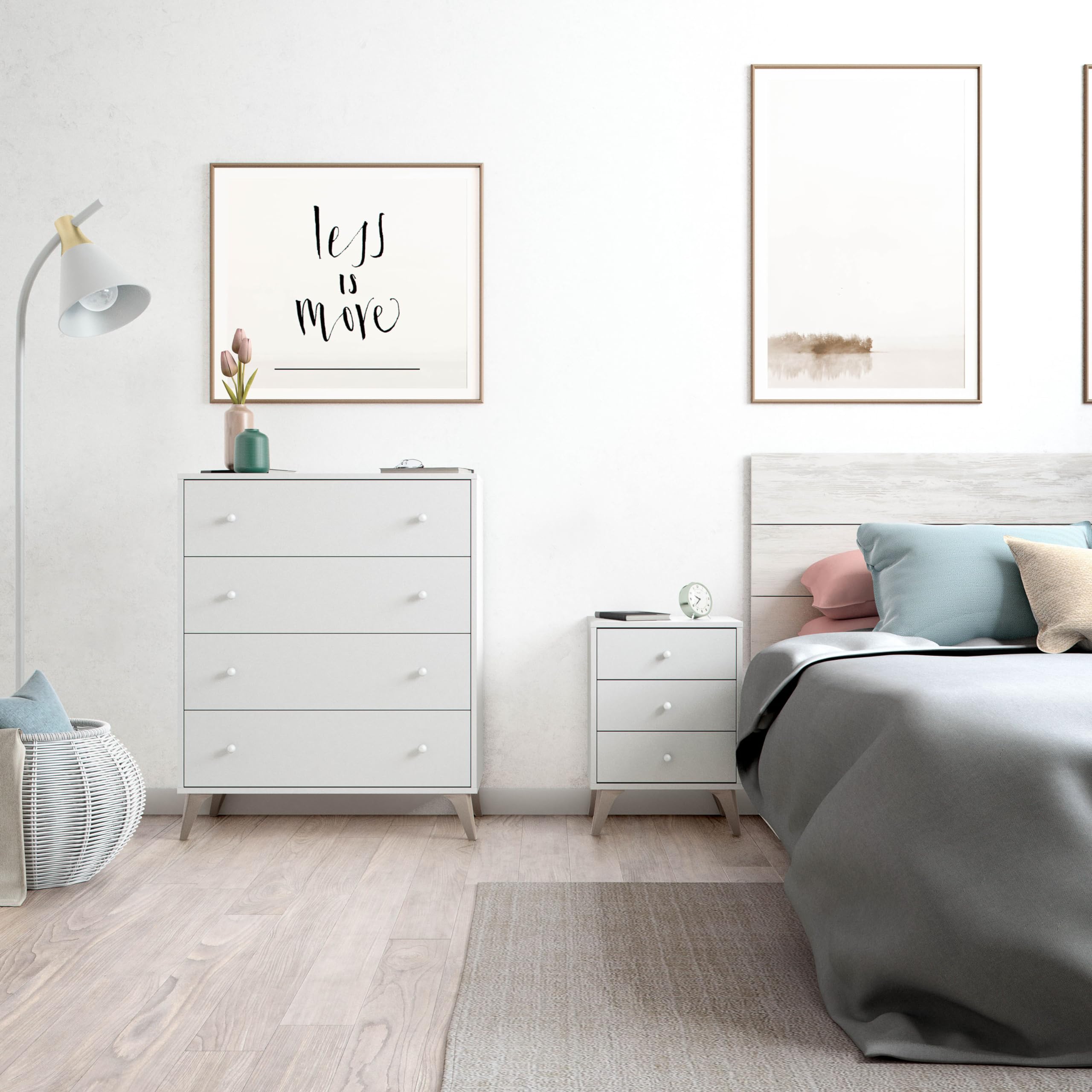 Habitdesign Modèle Sweet Tête de lit avec deux tables de chevet, 240 x 116 x 33,5 cm (largeur x hauteur x profondeur) Blanc « Artik » et blanc « Velho »