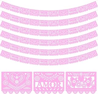 6 Pack Pink Papel Picado Mexican Wedding Cielito Lindo Party Decoration 118 Feet Pink Dia De Los Muertos Decorations Classroom Banner for Altar Mexican Wedding Birthday (Amor)