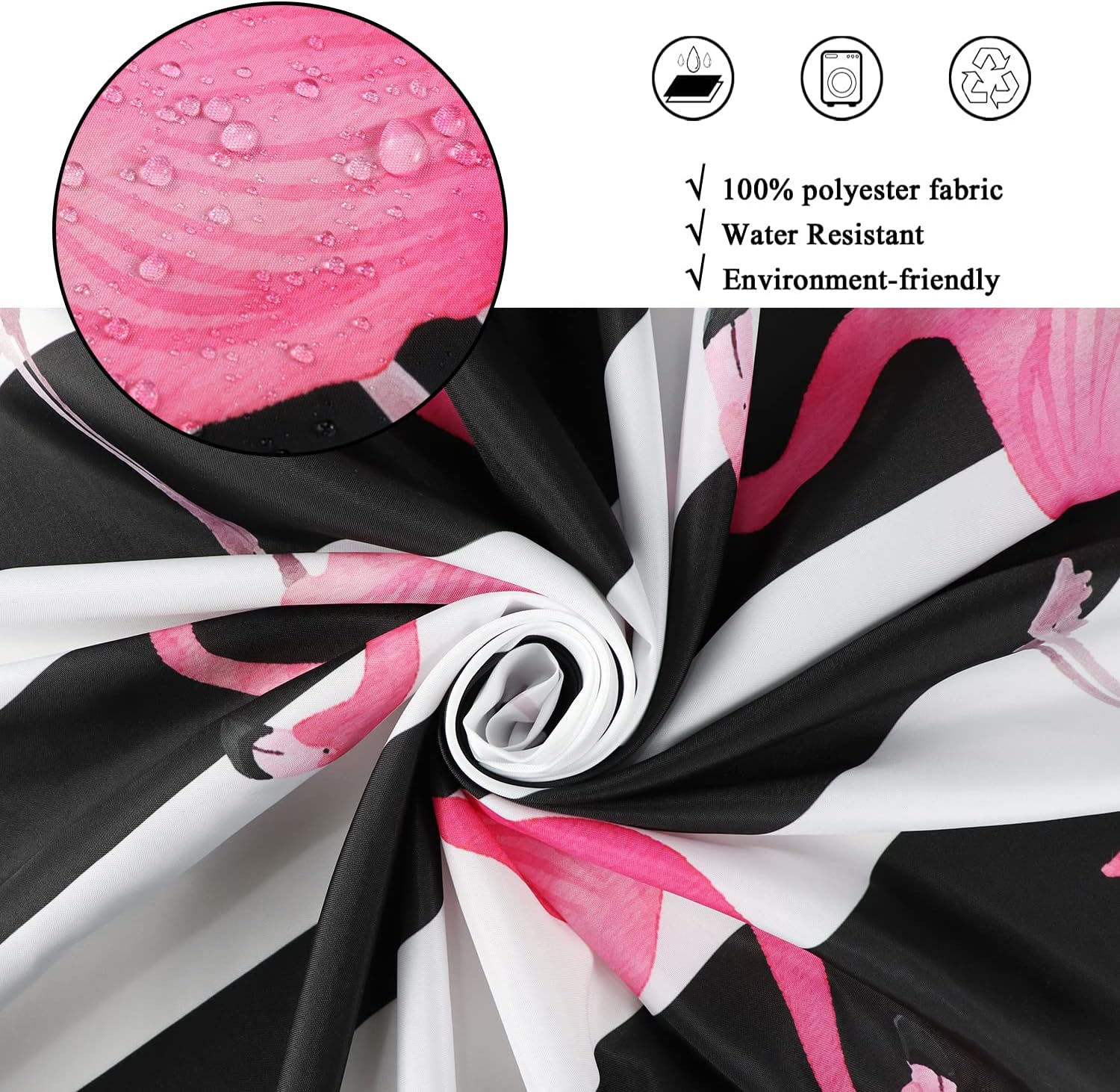 Flamingo Shower Curtain, Black White Stripe with Hot Pink Flamingos Bathroom Curtain Waterproof Fabric Machine Washable with 12 Hooks