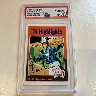 1975 Topps Hank Aaron 755 Home Runs Signed Porcelain Baseball Card PSA DNA - Baseball Slabbed Autographed Cards