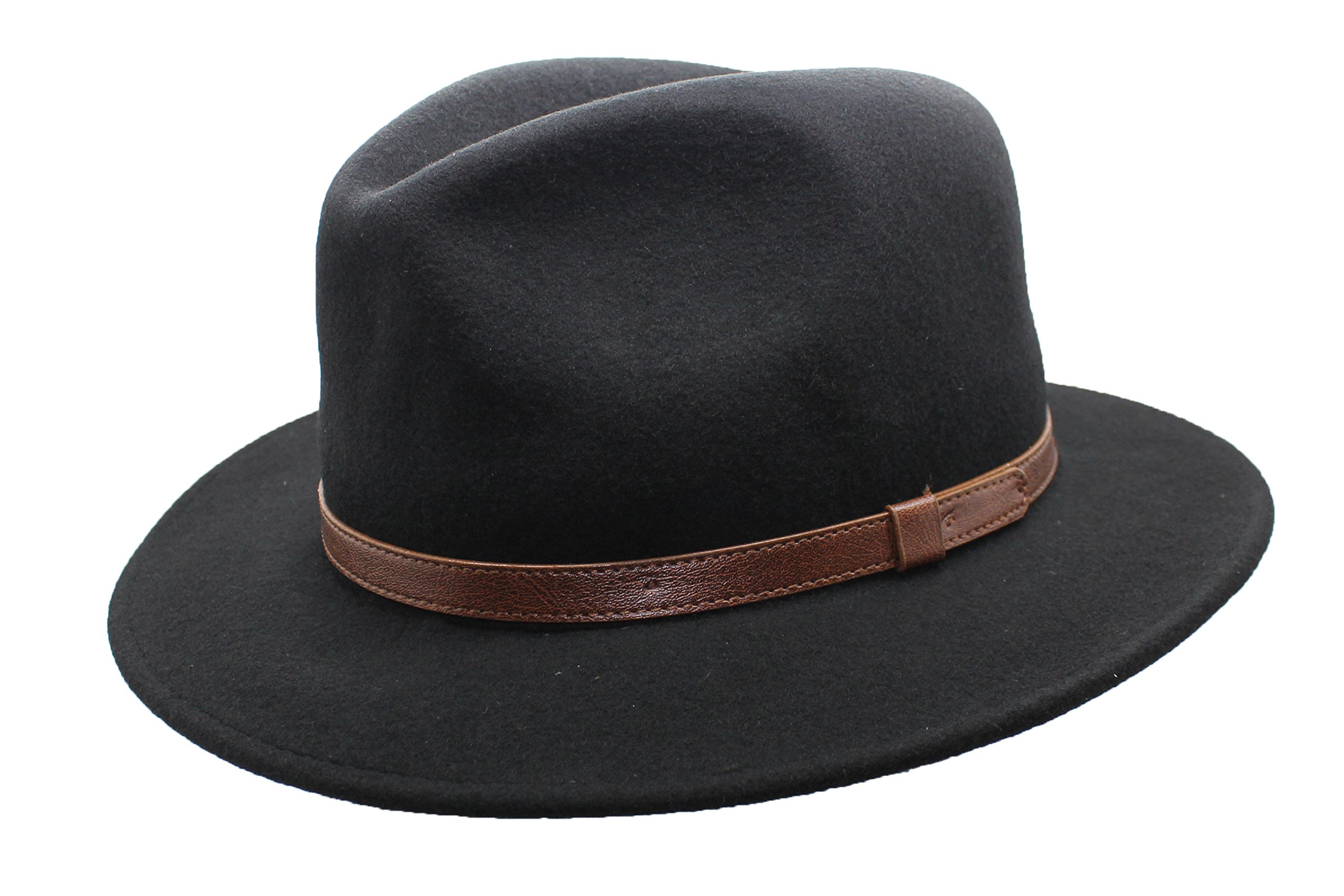 DH Arizona Gents Quality 100% Wool TEFLON Coated Water Repellent Felt Fedora Trilby Hat Leather Band (Small)