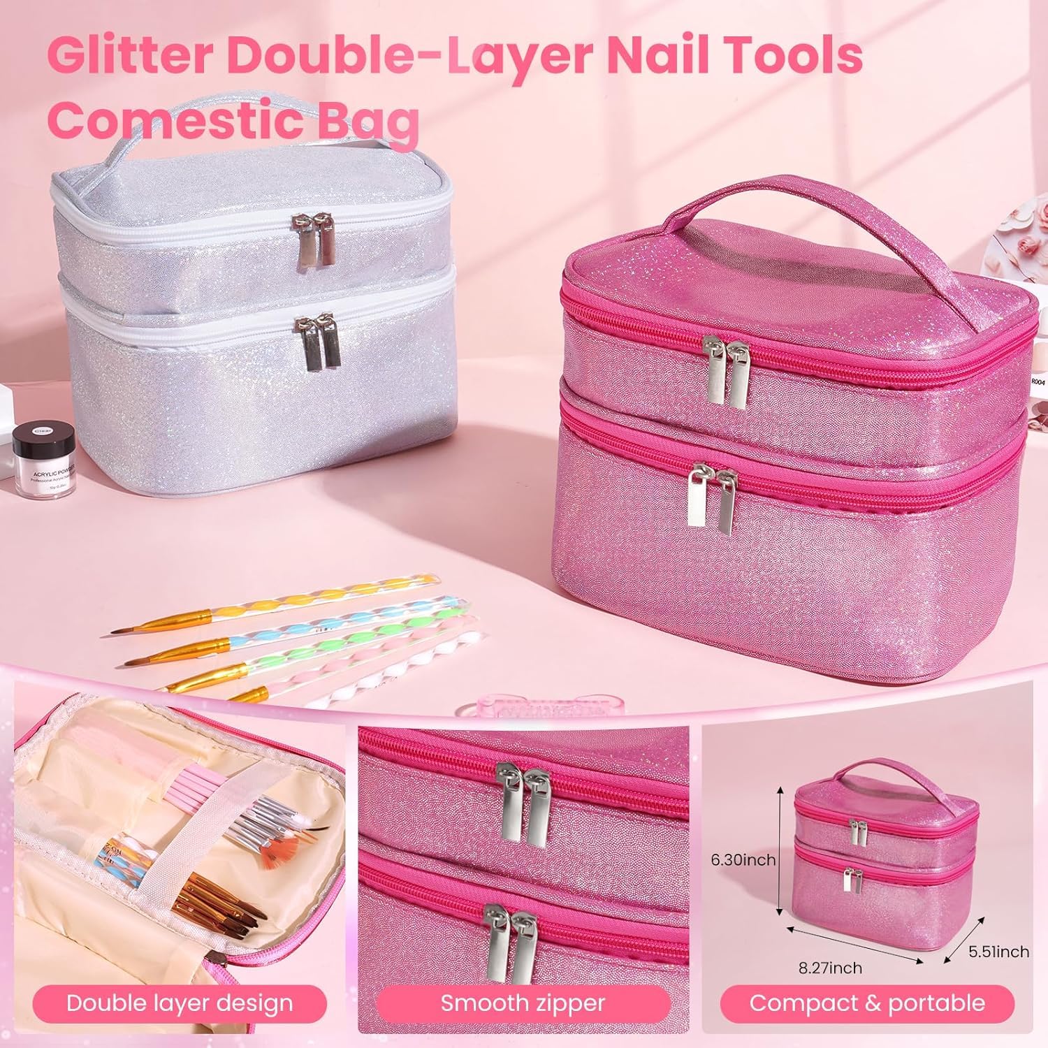 Deciniee Kit d’Ongles Acryliques Complet pour Débutants - Lampe UV, Perceuse à Ongles, Faux Ongles, Vernis Gel, Outil de Manucure, Décorations Nail Art dans un Sac Cadeau Rose - Idéal Cadeau Femme