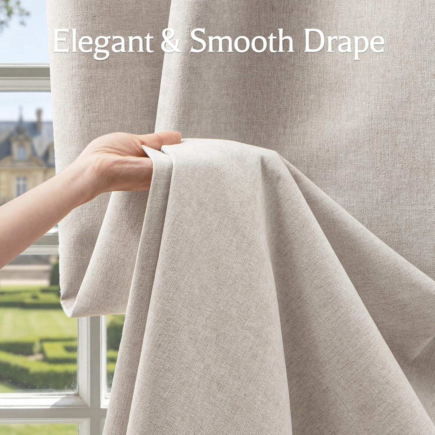 100% Blackout Curtains for Bedroom, Luxury Chenille Thermal Insulated Drapes for Living Room, Energy Saving Room Darkening 84 Inch Long Curtains, Grommet Top, 2 Panels, 52" W x 84" L, Beige