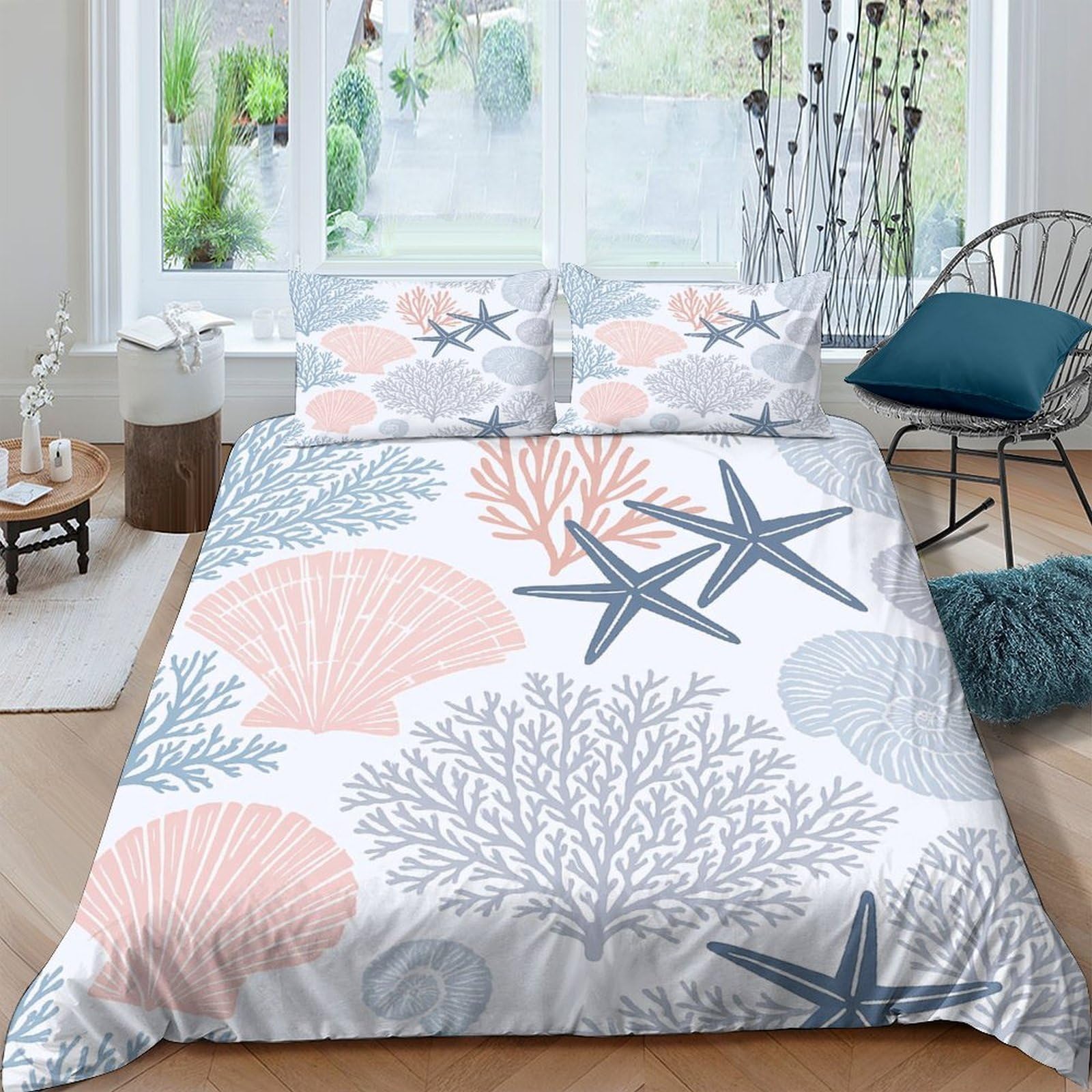 Ctjqhvkz Style-2 3D Printed Coral Reef Fitted Sheet Microfiber Soft Starfish Mattress Cover Anti-Slip Machine Washable Decor For Bedroom Guest Room Single（135X200cm）