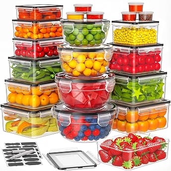 Wwtop 42 Food Storage Containers with Lid Storage Jars Set 21 Containers + 21 Lids Meal Prep Boxes Leak-Proof Storage Box with Lid Kitchen for Microwave Refrigerator BPA-Free