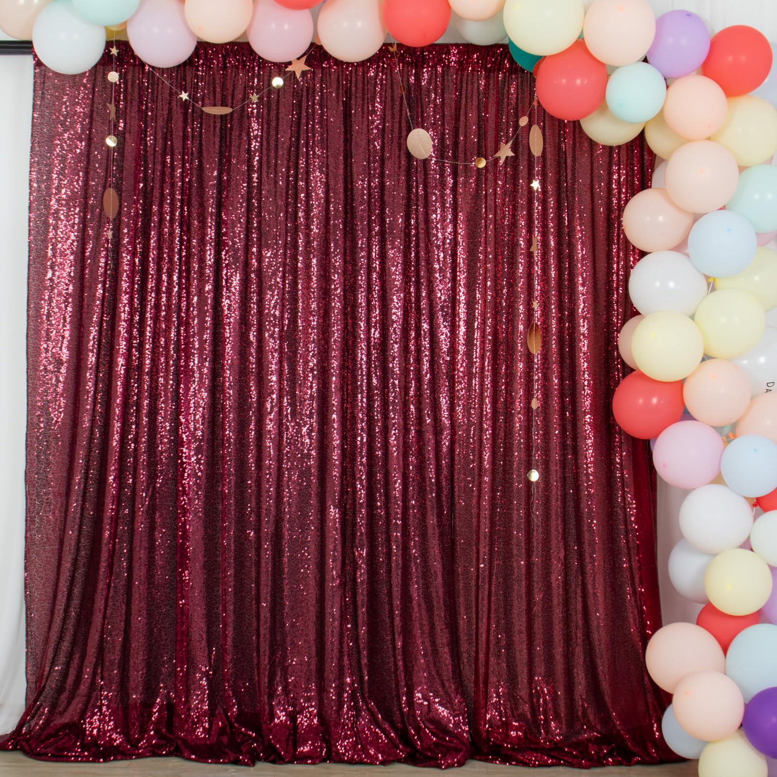 ShinyBeauty Burgundy Sequin Backdrop 5FTx7FT, Polyester, for Photography, Wedding, Baby Shower Backdrop Drapes, Happy Birthday