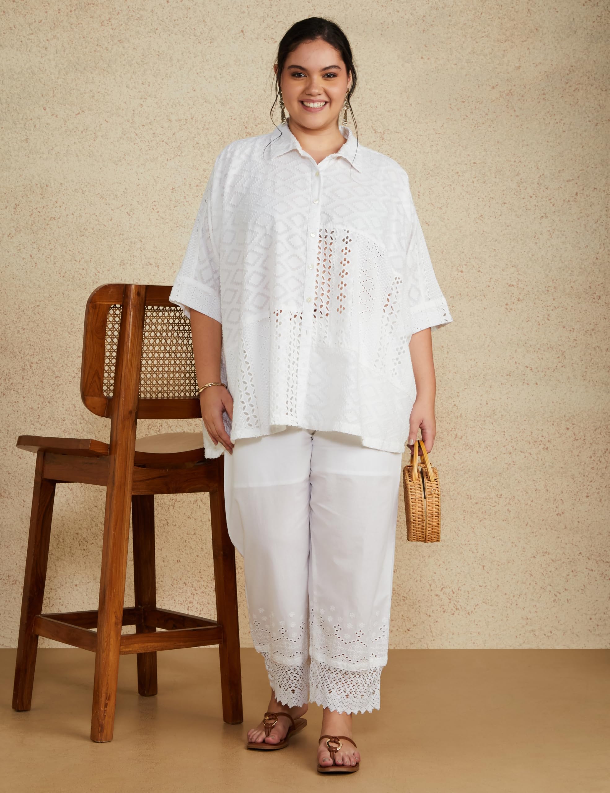 Amazon Brand - Myx Women's Cotton Schiffli Embroidery Straight Pants (PAG 218_White_3XL) - Image 5 thumbnail