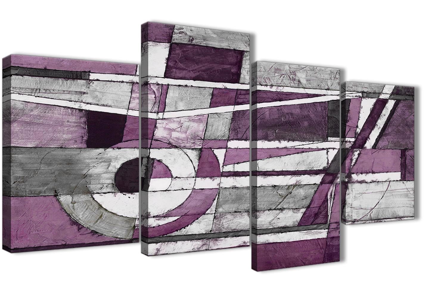 Wallfillers Purple Large Aubergine Grey White Painting Abstract Bedroom Canvas Wall Art Decor - 4406-130Cm Set Of Prints