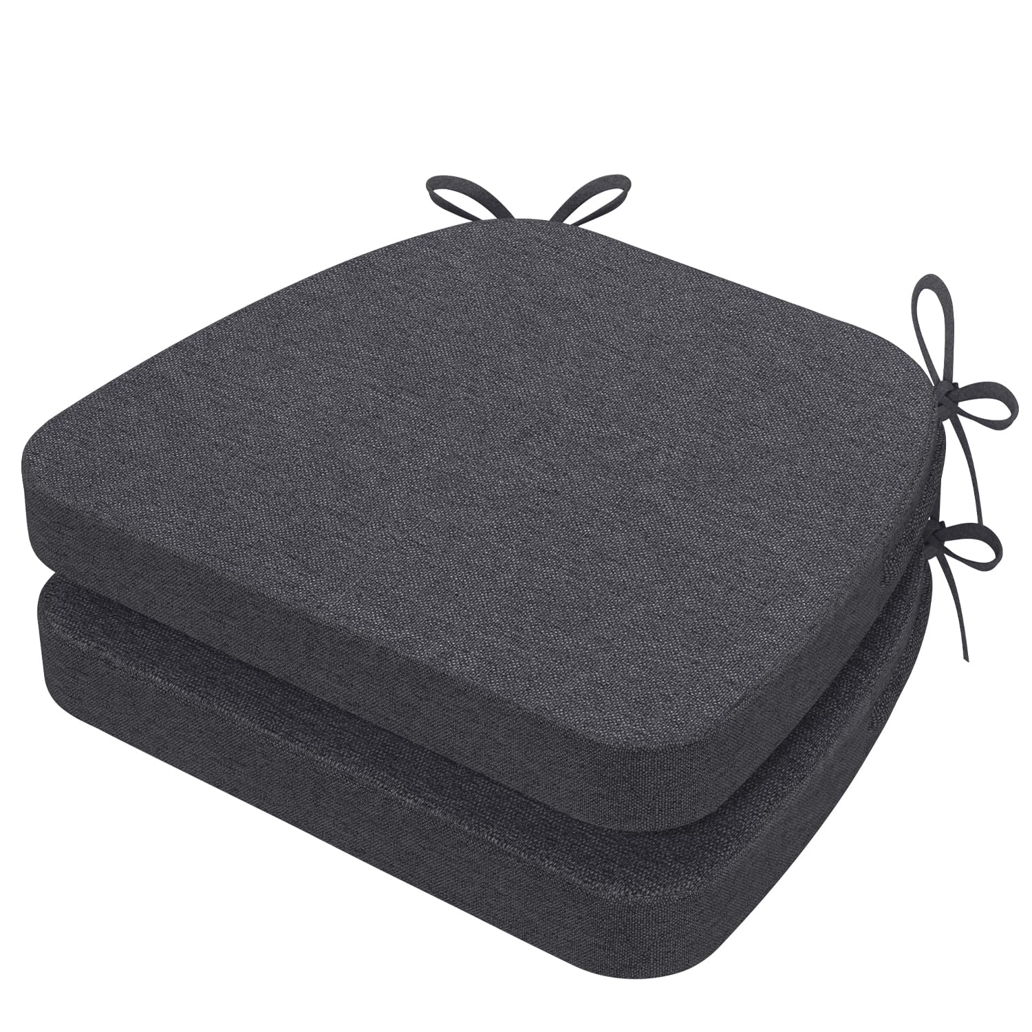 AAAAAcessories D-Shaped Chair Cushions, 2" Thick Dining Chair Pads with Ties and Removable, Machine-Washable Cover, 17" x 16", Set of 2, Dark Grey