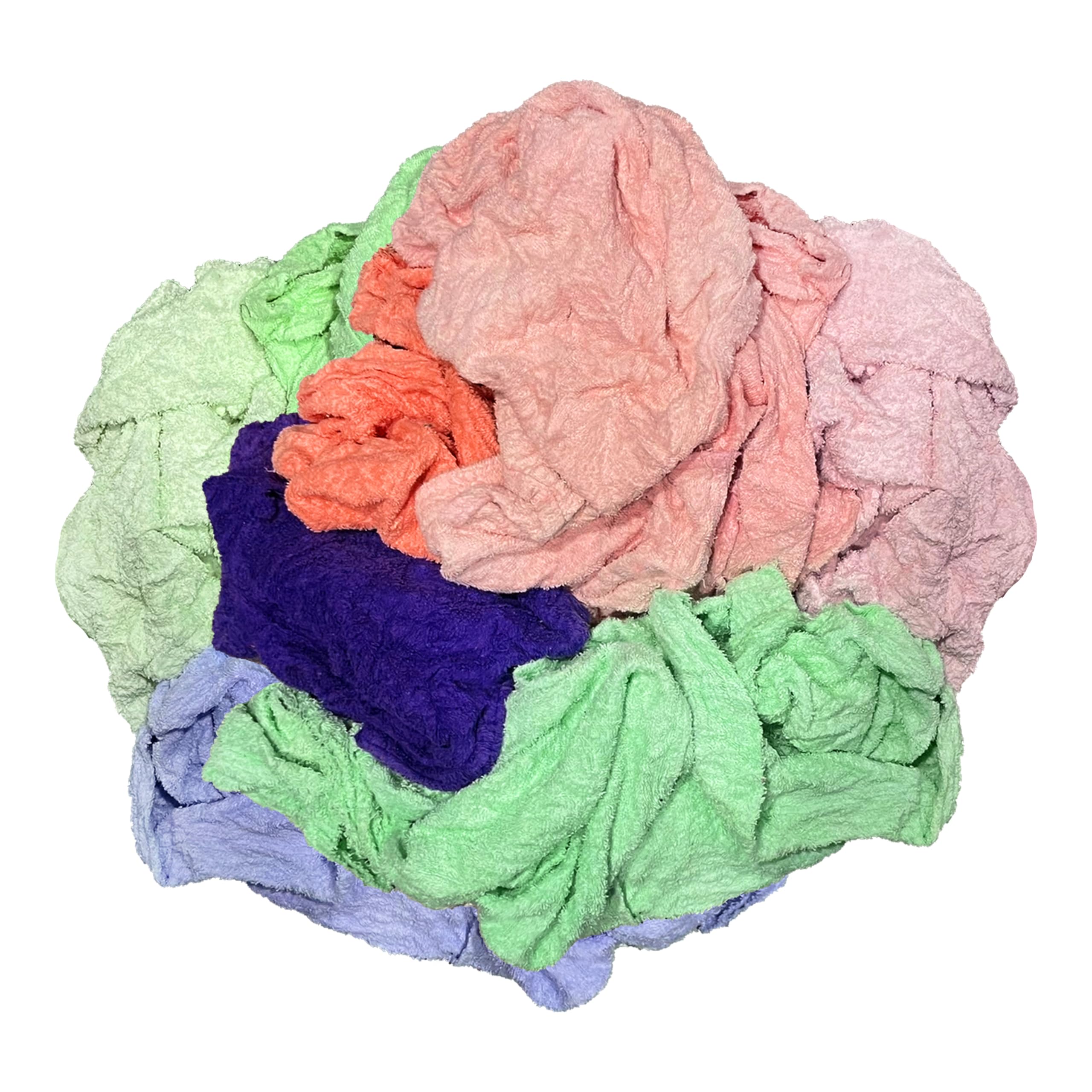Kolorowe ściereczki do czyszczenia frotte z recyklingu jako szmatki sklepowe, ręczniki sklepowe i ściereczki do codziennego czyszczenia domu lub komercyjnego. Chłonne i wielofunkcyjne