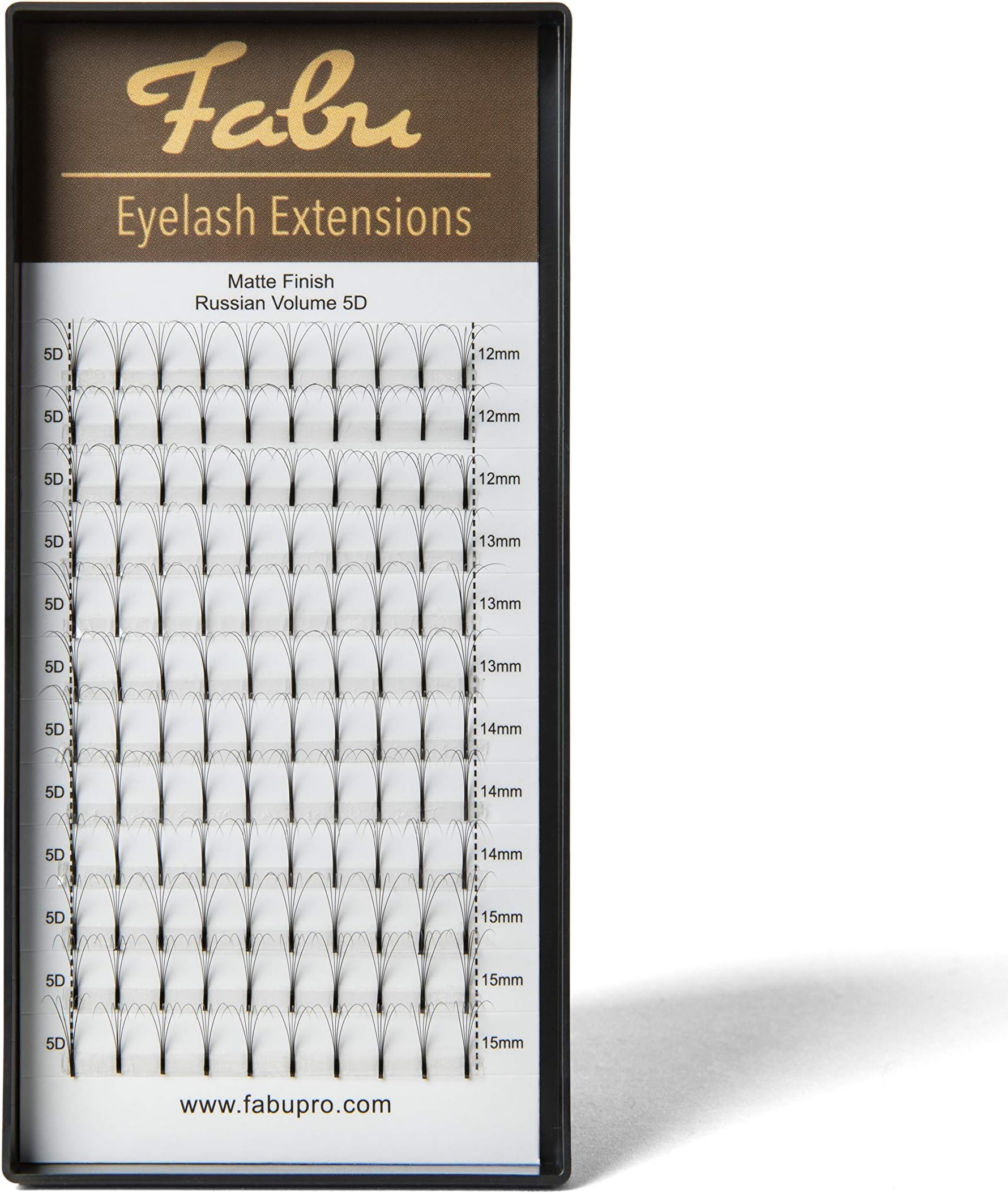 Fabu Eyelash Extensions Russian Volume 5D Fans, Thickness/Diameter 0.07, D Curl, MIX (12mm-15mm) Includes Lengths 12mm, 13mm, 14mm, 15mm