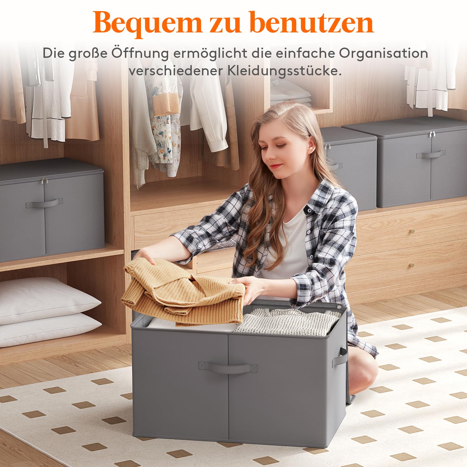 Lifewit 60L Aufbewahrungsbox mit Deckel, 6er-Pack Stoffbox mit Griff, Grau | Faltbare Schrank Organizer, Aufbewahrung für Kleidung, Vliesstoff, 56 x 32 x 33 cm