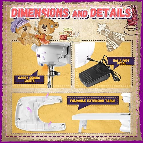 Miniatura 5 de Máquina de coser portátil con mesa de extensión y luz, mini máquina de coser de mano con actualización, dos hilos de doble velocidad de doble