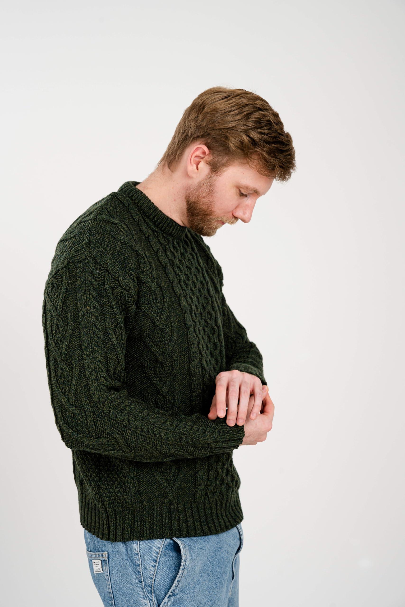 SAOL Suéter de punto trenzado para hombre, 100% lana merina, estilo irlandés, tradicional Aran