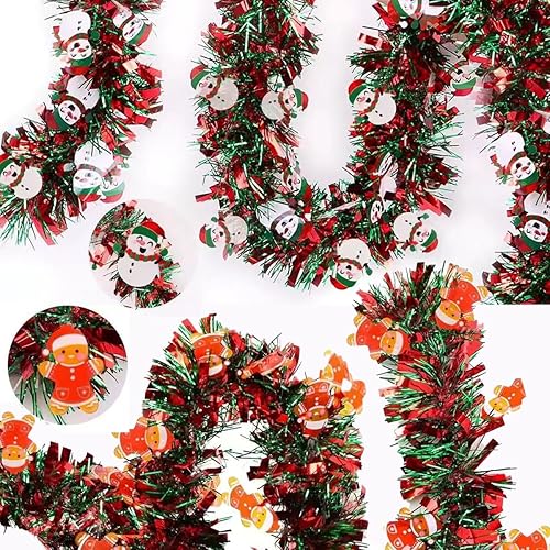 Miniatura 1 de Paquete de 2 guirnaldas metálicas de Navidad, guirnalda colgante con muñeco de nieve y hombre de jengibre, adornos de Navidad impermeables para