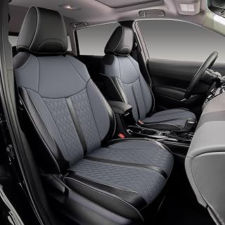 Custom Fit Toyota Corolla Cross Seat Covers 2022-2026 Gasoline (Non-Hybrid) | Waterproof Faux Leather Full Set, Full Coverage Design, Airbag Compatible, Fits Toyota Corolla Cross L, LE, XLE, Black+Grey