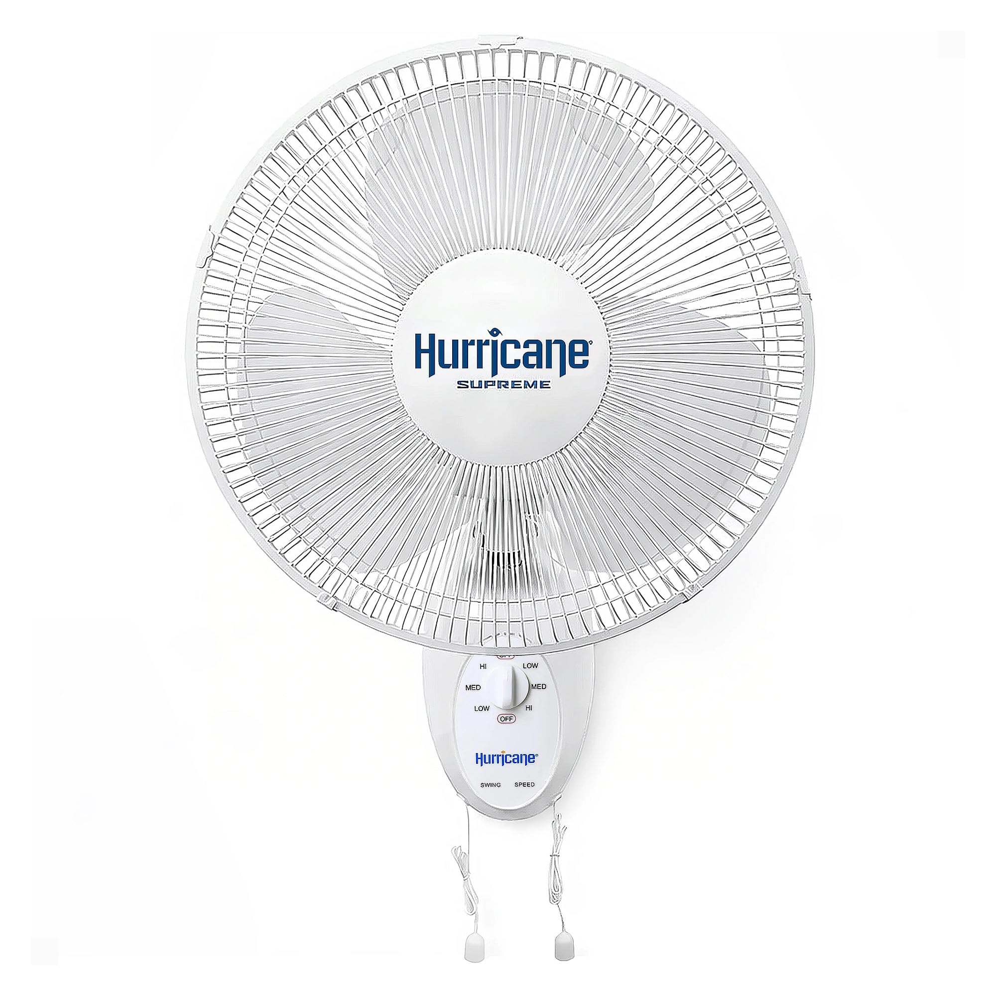 Hurricane Supreme 90-Degree Oscillating Wall Fan, 3 Speeds, White - 12in