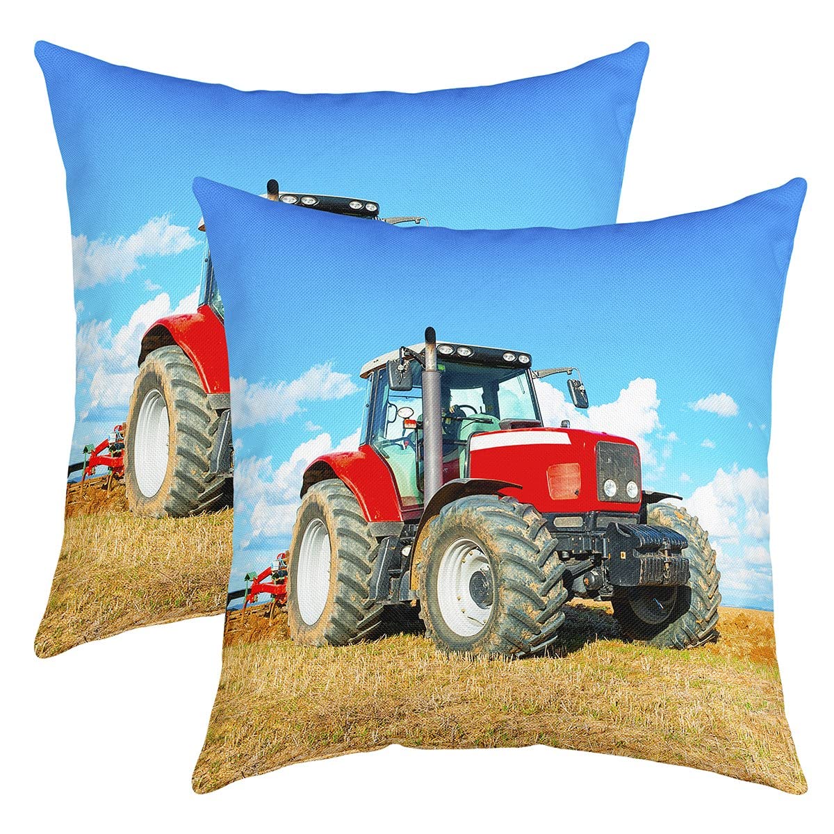 Tractor Pillow Covers 55x55cm Farmhouse Field Tractor Pillow Cover with Zipper for Sofa Bedroom Living Room Car Pattern Pillow Cover Sofa Cushion Microfiber Couch Cushion — image 1