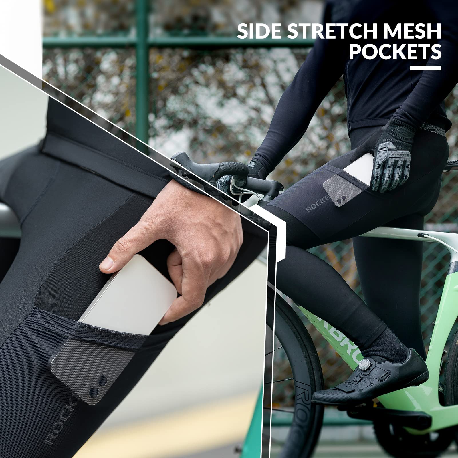 ROCKBROS Pantaloni Ciclismo Invernali, Pantaloni Lunghi Termici, Pantaloni Elastici con Imbottitura, per Sport all'Aperto Ciclismo, Corsa, Jogging, Uomo/Donna M-4XL