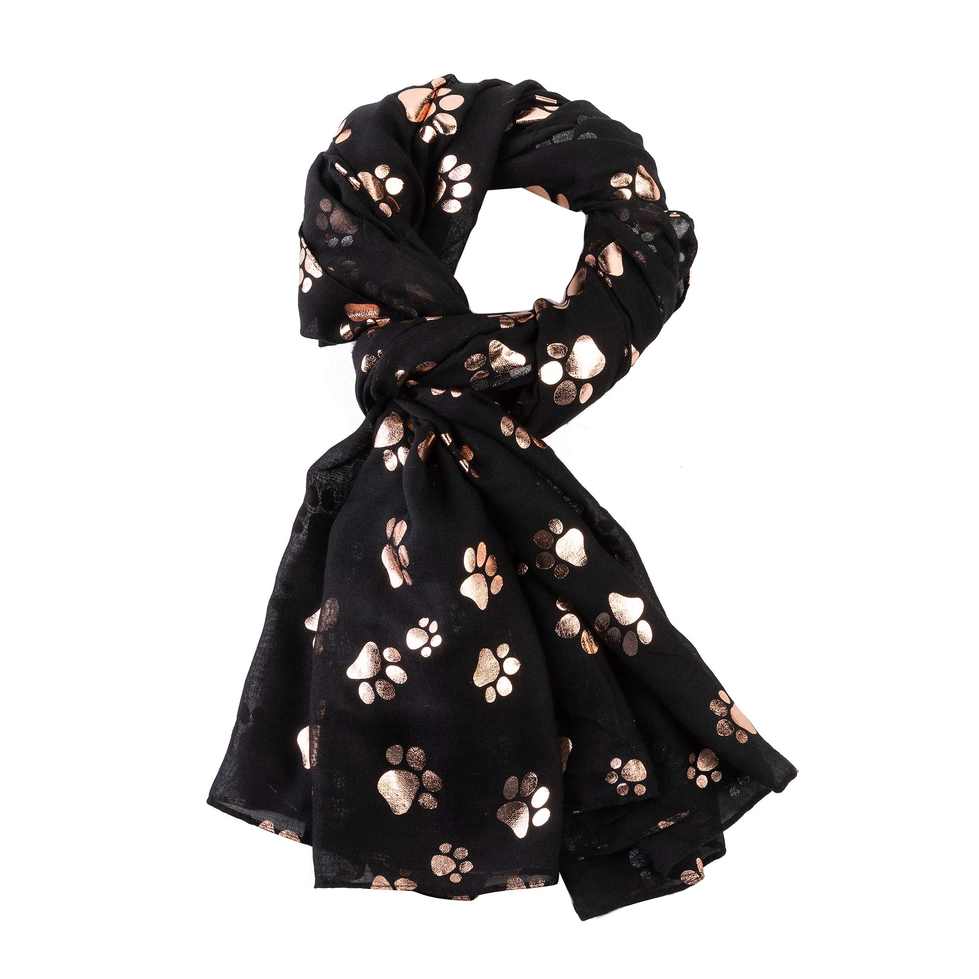 London Scarfs Women's Black Fashion Gold Foil Cat Dog Pow Scarf For Pet Dog Lover Mother Gift (Black)