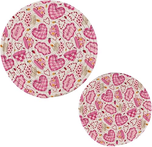 Utensil Doodle Strawberry Pink Hot Mats Pads for Kitchen Heat Resistant Round Trivet Mat for Coaster Hot Pots Pans Cotton Woven Trivet Pot Holders disponible en Yaxa Peru
