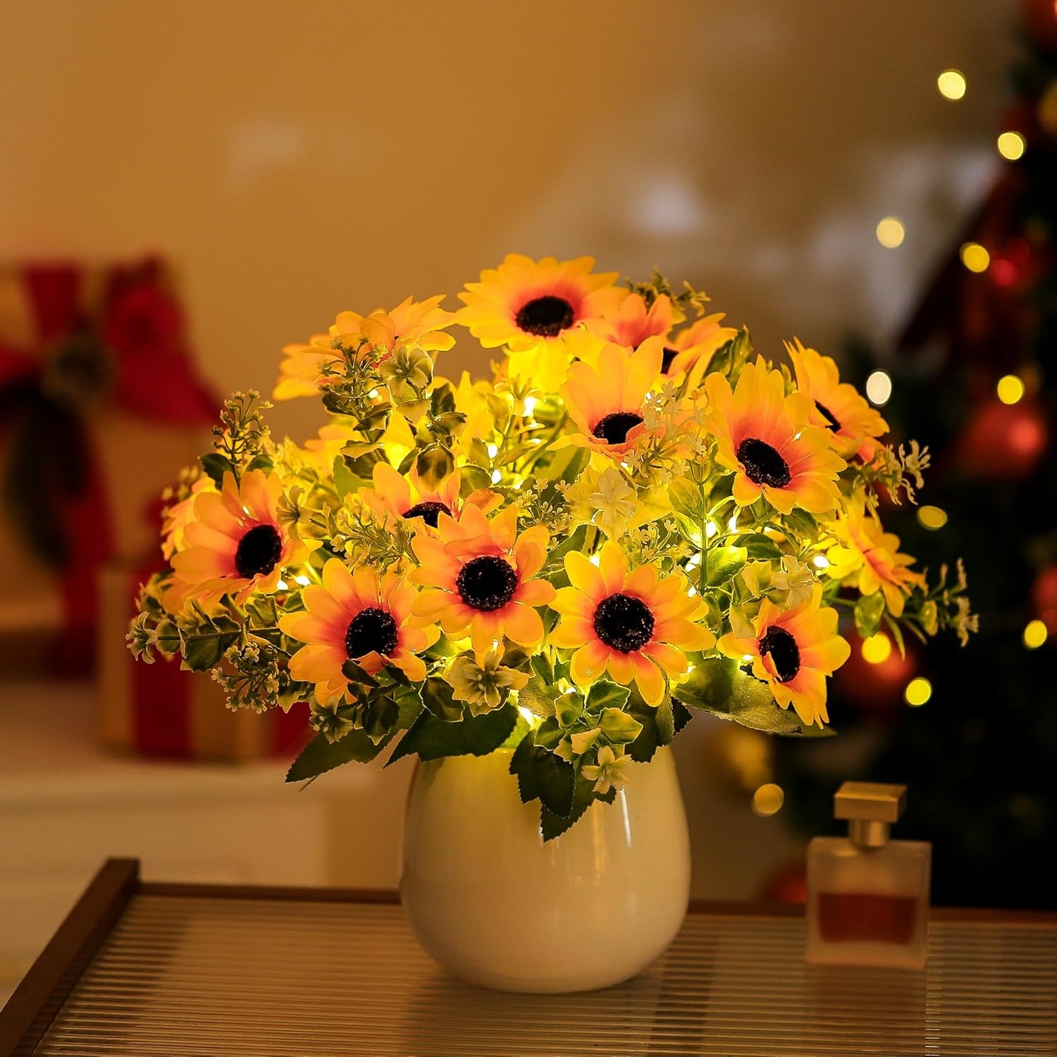 WSYEAR Artificial Sunflowers Flower Lamp,Corded Table Lamp in Ceramic Vase,Small Night Light,Festival Restaurant Bedroom Bar Coffee Shop Birthday Gifts for Women Mom