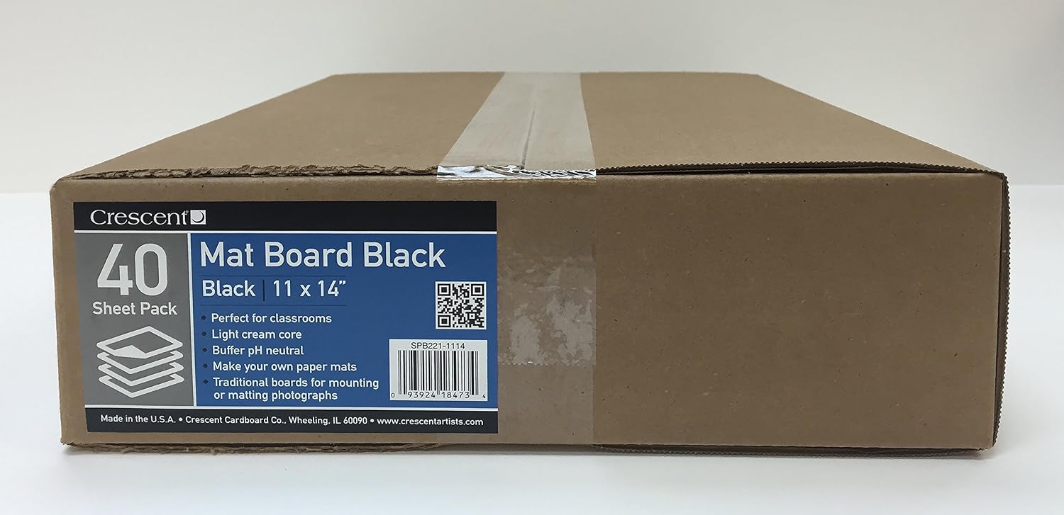 Crescent Creative Products SPB221-1114 40 Count Smooth Black Cream Core Bulk Pack Mat Board, 11" by 14"