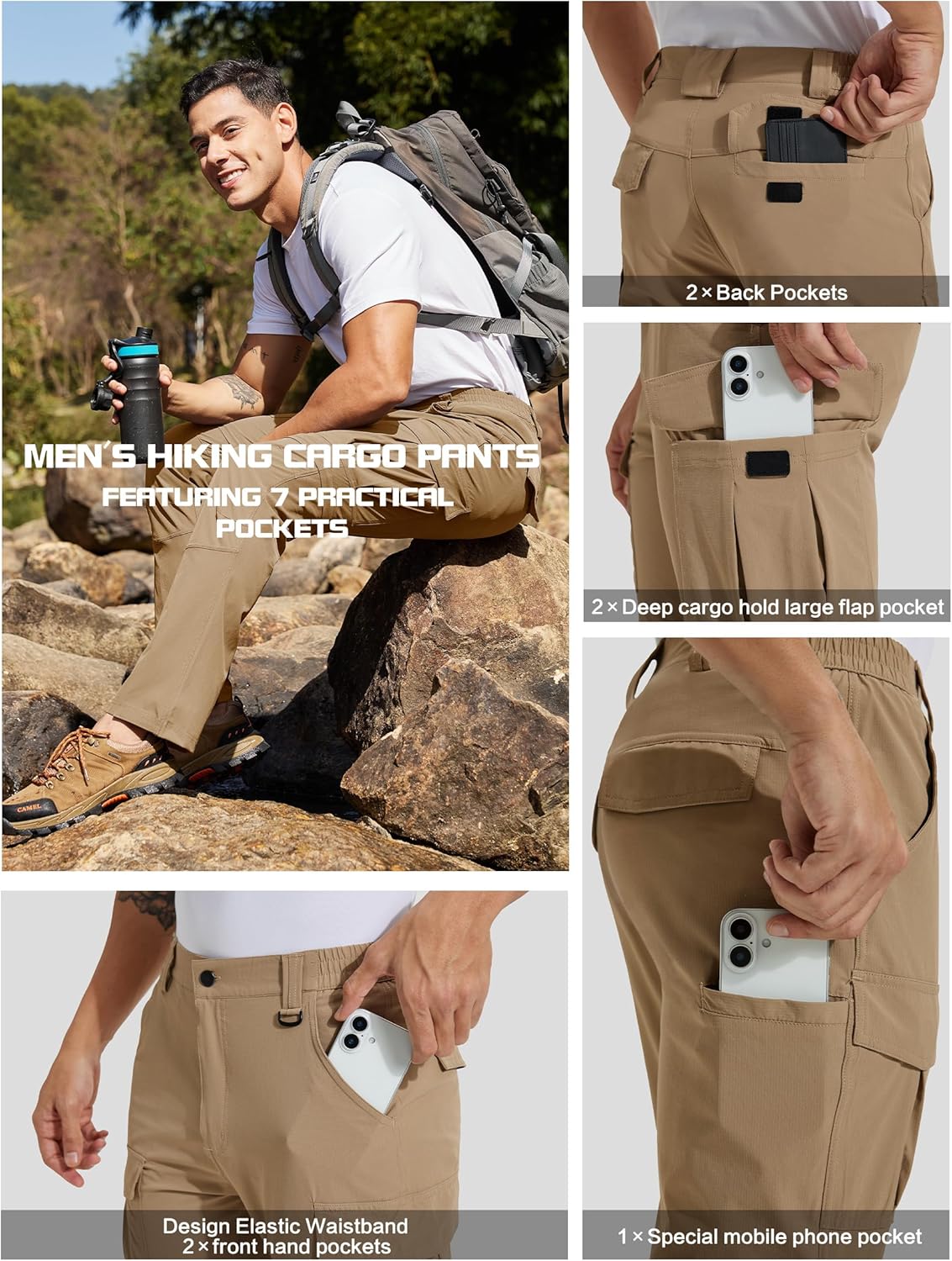 Men's Hiking Convertible Pants Water Resistant Quick Dry Lightweight Zip Off Stretch Outdoor Fishing Pants
