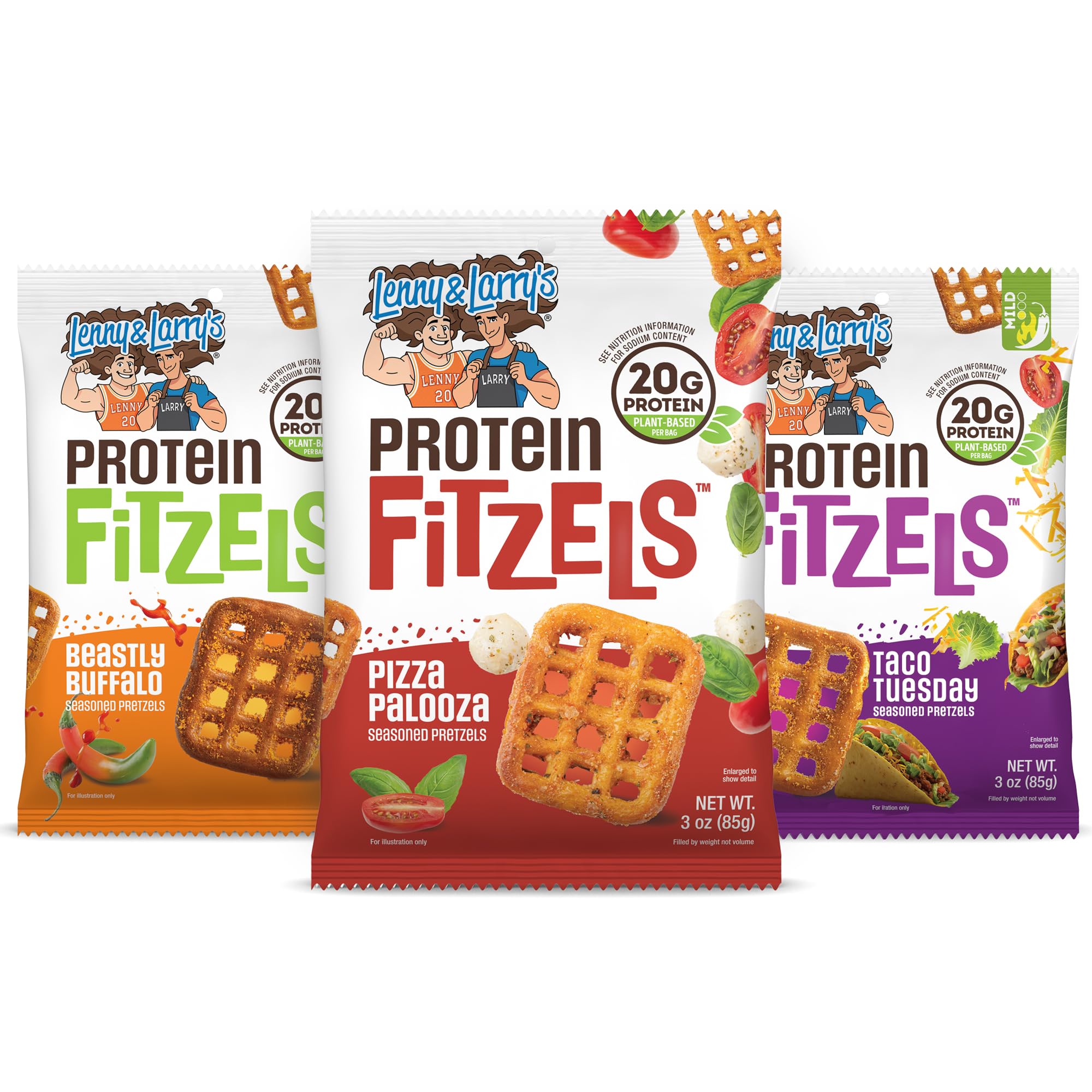 Lenny & Larry's FITZELS Protein Pretzels [GAME DAY Variety Pack] – 12 x 3oz Bags of High Protein Snacks with 20g Plant Based Protein – Incredibly Tasty with Salty Crunch