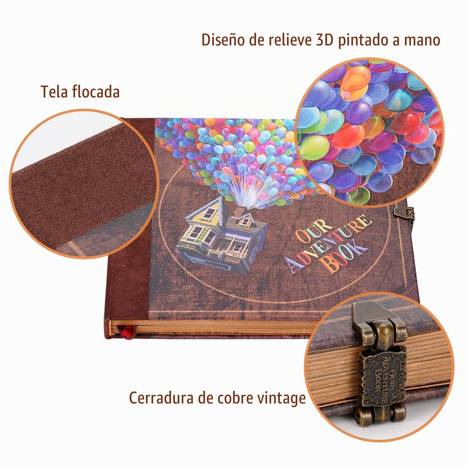 Our Adventure Book - Álbum de fotos de 146 páginas de 8.9 x 7.7 pulgadas, estilo retro en relieve, cubierta de letras en relieve, kit de diario de viaje para parejas, libro de recuerdos para