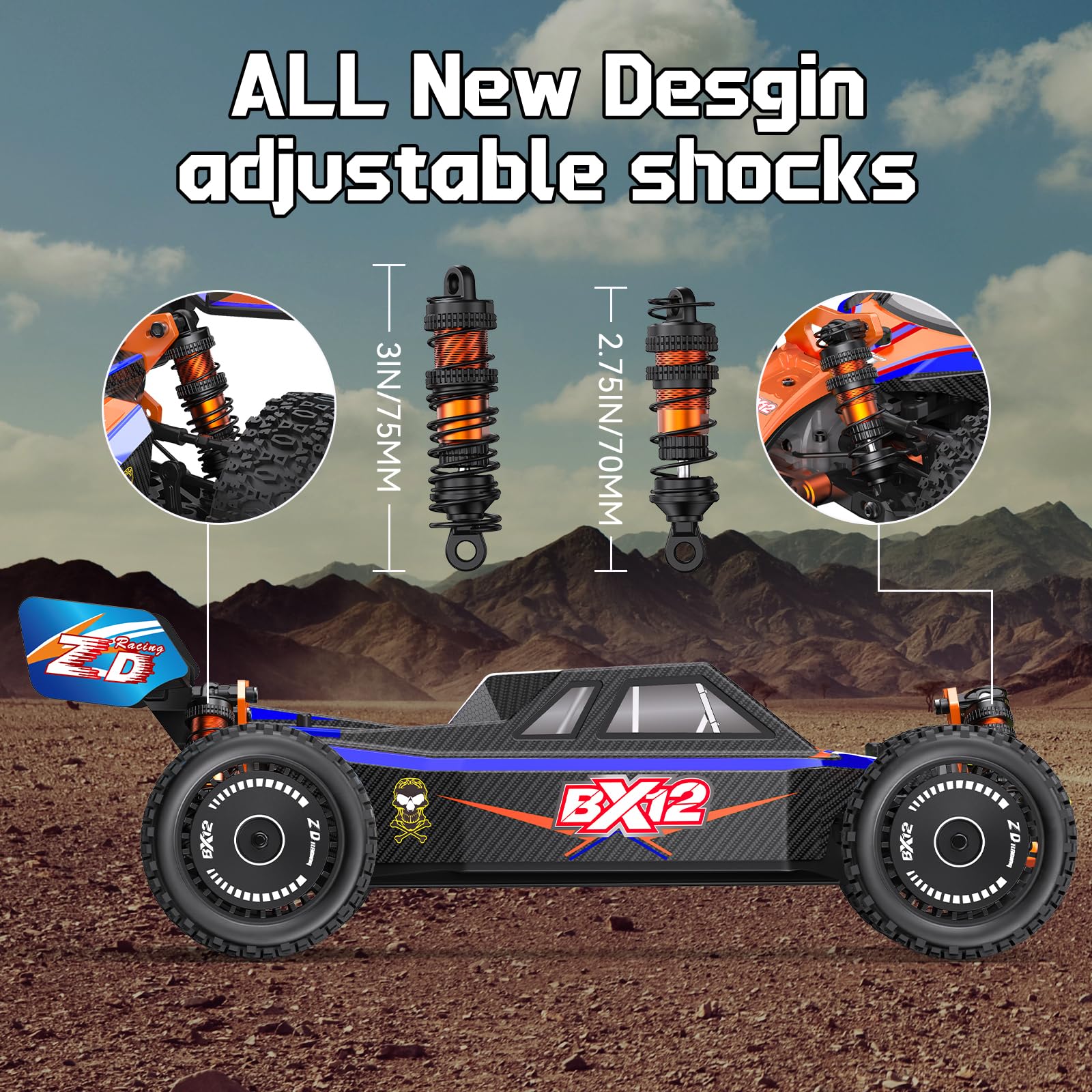 AINIUNIU ZD Racing 1:12 Brushless Fast Rc Cars for Adults Fast 42 MPH,Off Road Rc Car 4X4,Remote Control Trucks for Adults 4WD High Speed Racing RC Buggy with Two 3S 2200 mAh Truck Suitable for Gifts