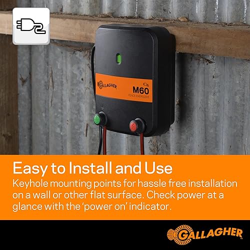 Miniatura 4 de Gallagher Cargador eléctrico para valla M60 | Energizador enchufable de 110 V para hasta 20 acres o 5 millas | Esgrimizador de baja impedancia para