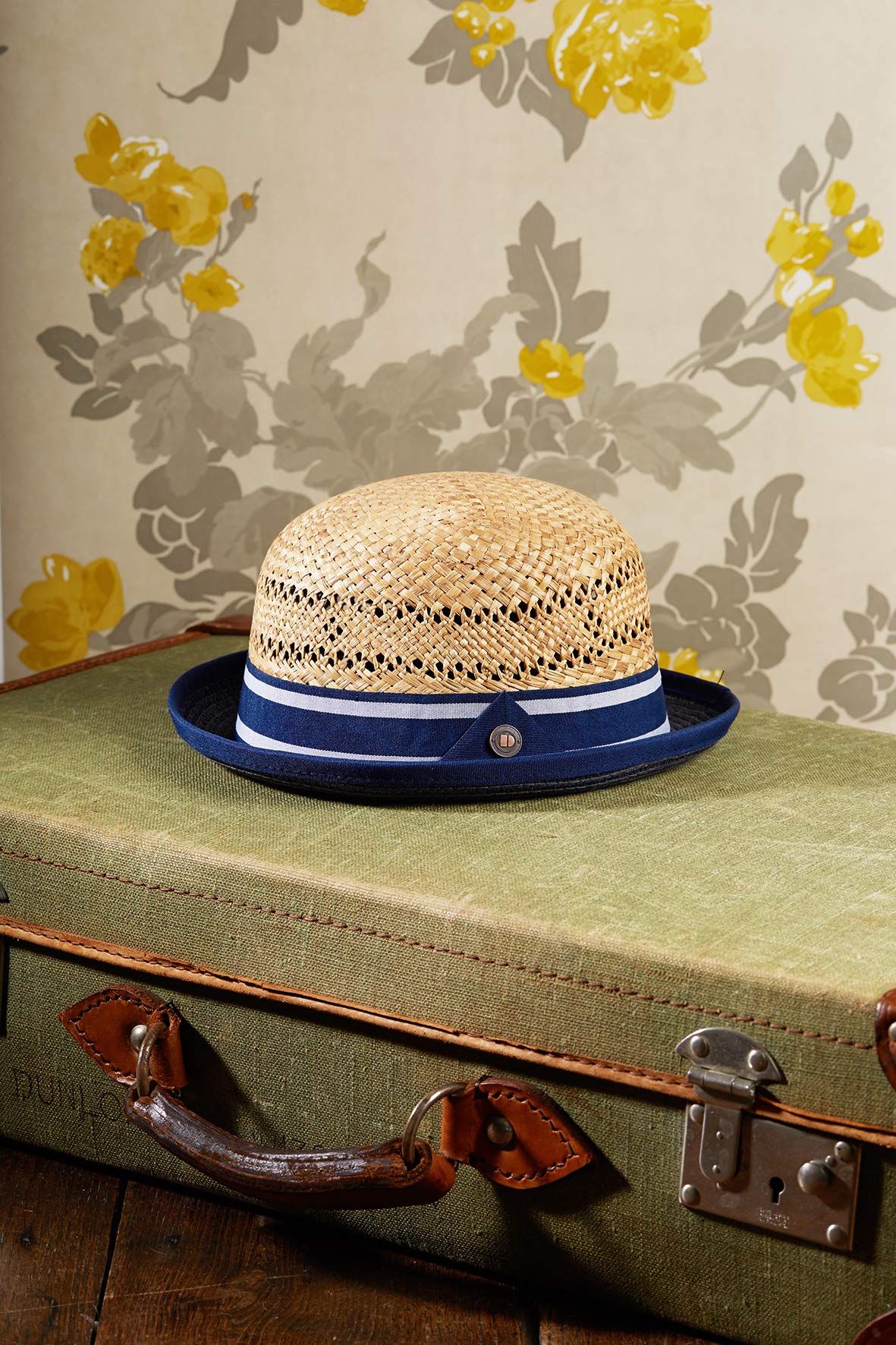 DASMARCA Mens Womens Summer Retro Dapper Straw Bowler Derby Hat - Leon Blue XL