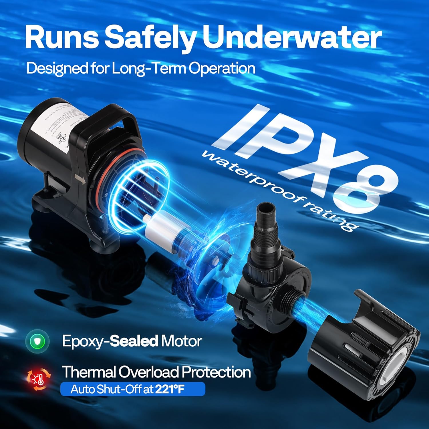 VIVOHOME 100W Adjustable Flow Submersible Water Pump, 700-1800GPH Stepless Flow Control, 14ft Max Lift, 180° Seamless Adjustable Nozzle and Barrier Pump Bag for Pond, Aquarium, Fountain, Waterfall