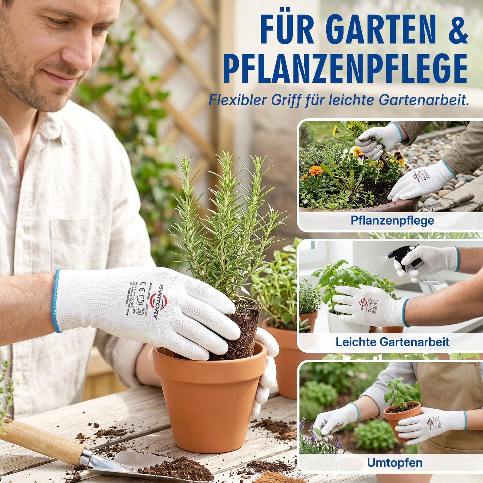 Switory Weiß Arbeitshandschuhe Herren, Handschuhe Arbeit XL/10, 60 Paar