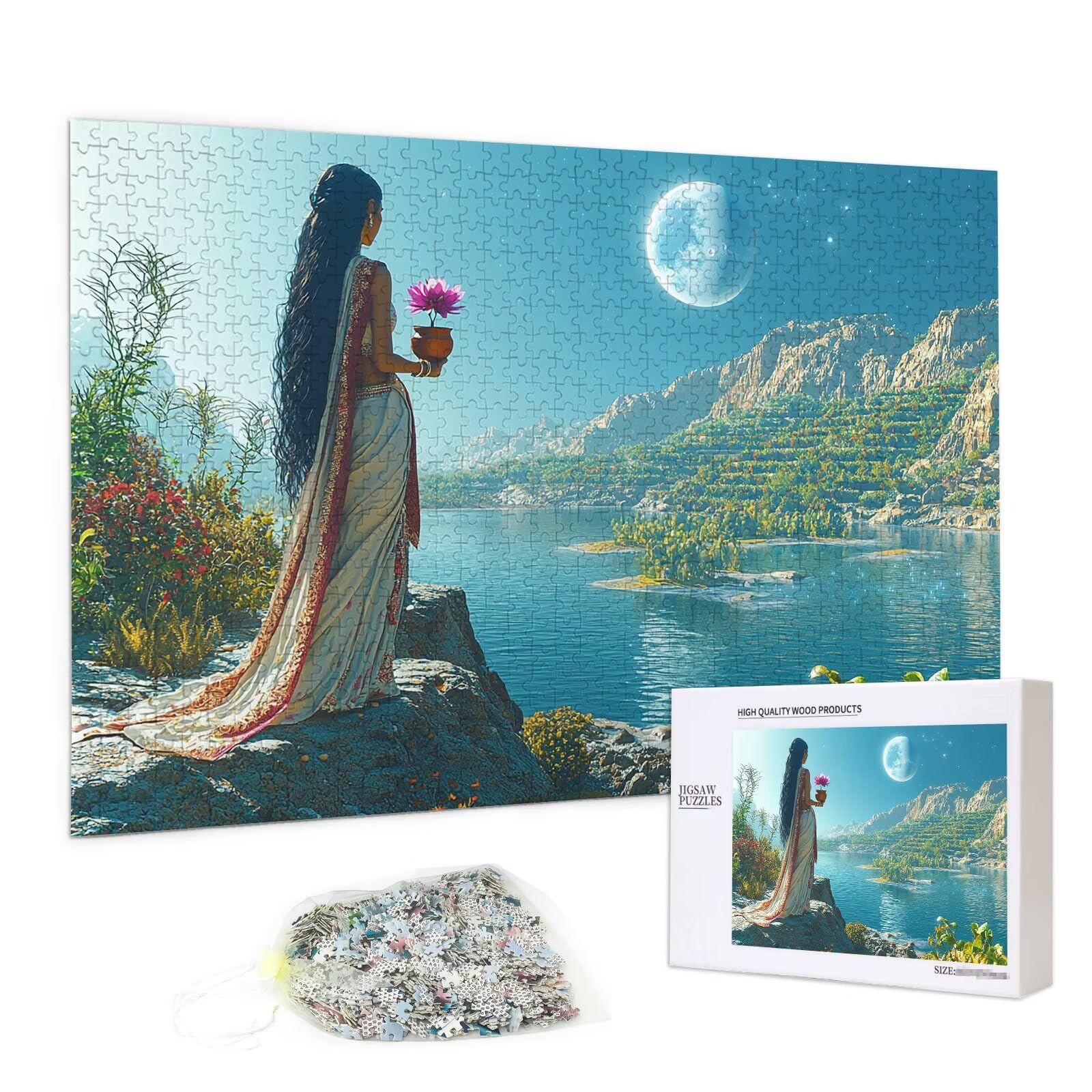 Puzzle 2000 elementów dla dorosłych, Egipt, 2000 elementów, z pudełkiem na prezent, drewniane puzzle dla dorosłych z naturalnym drewnem, prezenty dla kobiet, mężczyzn, duże, drewniane puzzle do