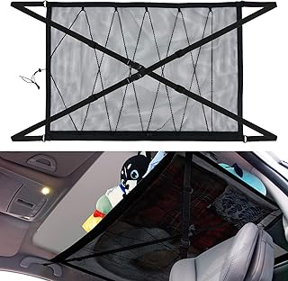 Car Ceiling Storage Net, Globalstore Car Ceiling Cargo Net Pocket, Droop Much Less Adjustable SUV Interior Ceiling Net, Double Layer Mesh Car Roof Storage Net Bag, SUV Car Ceiling Accessories, 35x25''