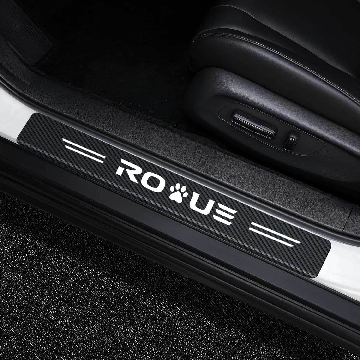 MAXDOOL 4Pcs Car Door Sill Protector Reflective 4D Carbon Fiber Sticker Decoration Door Entry Guard Door Sill Scuff Plate Stickers Accessories for Rogue (White)