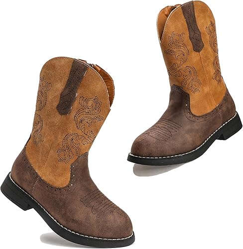 Miniatura 8 de DADAWEN Botas vaqueras vaqueras para niños y niñas, zapatos de equitación a media pantorrilla con cremallera lateral (bebéniño pequeñoniño grande)