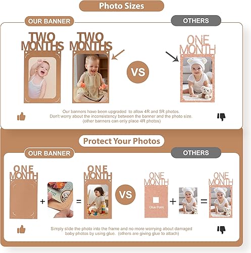 Miniatura 5 de Crosize Cartel de fotos de primer cumpleaños para bebé de recién nacido a 12 meses, guirnalda de hitos mensuales para niño o niña, decoración de