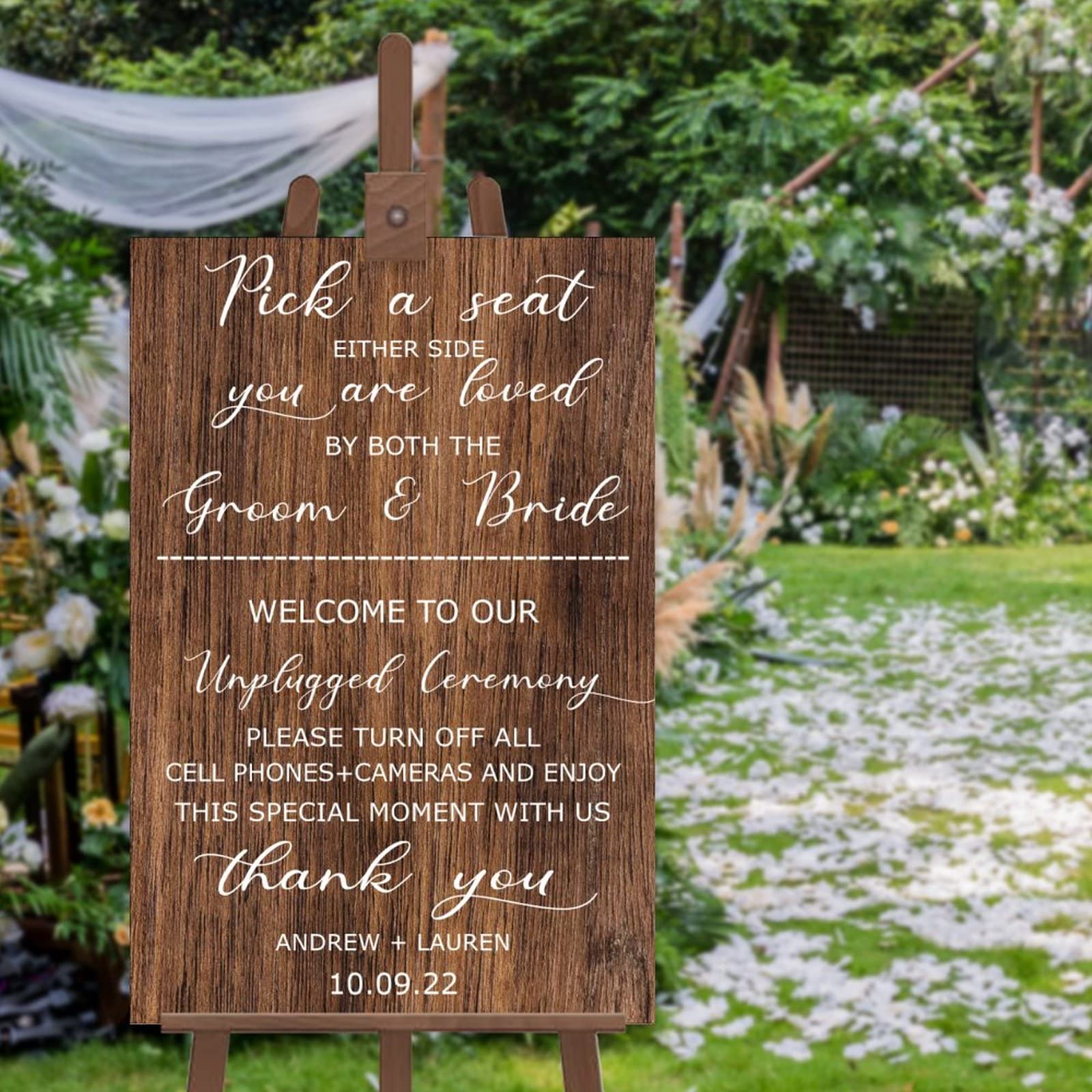 Panneau de mariage débranché en bois pour cérémonie champêtre