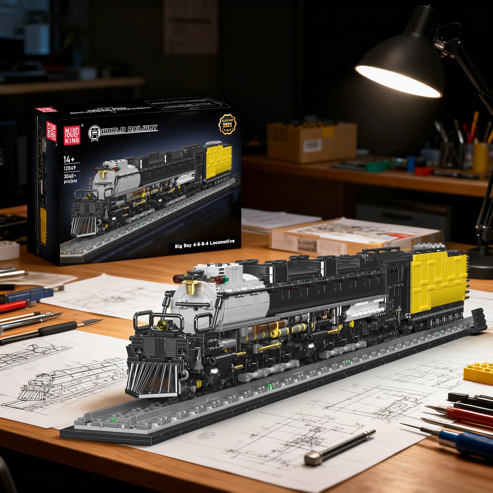 Mould King 12049 - Set di costruzione di locomotive a vapore, 3040+ pezzi, kit di modellini di treni su larga scala con binari e tender per carbone, progetto di assemblaggio meccanico per adulti e