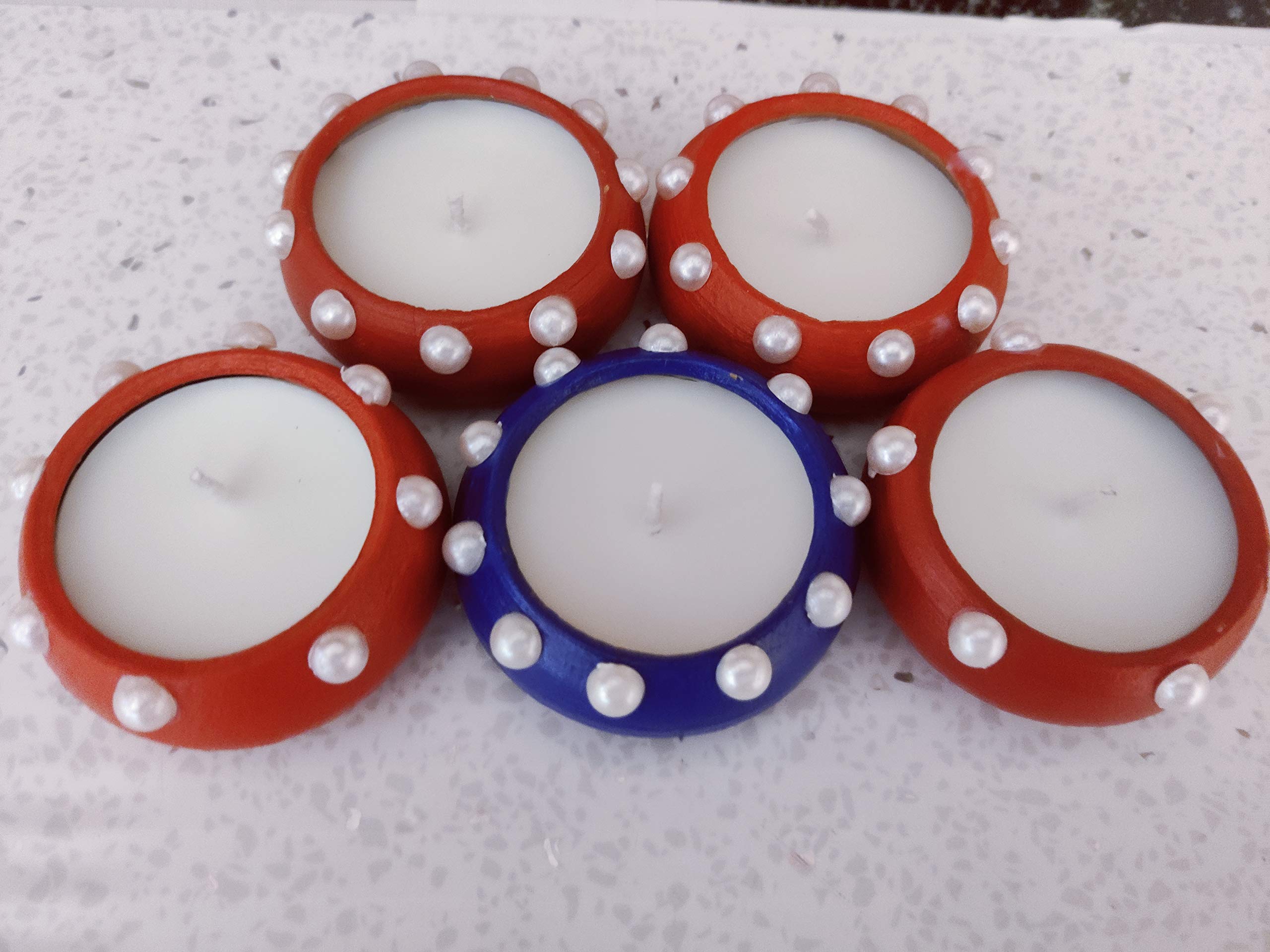Pious Candles Diwali Multicolor Hand Painted, Hand Crafted soywax Clay diyas- 7 hrs Burn Time Set of 5
