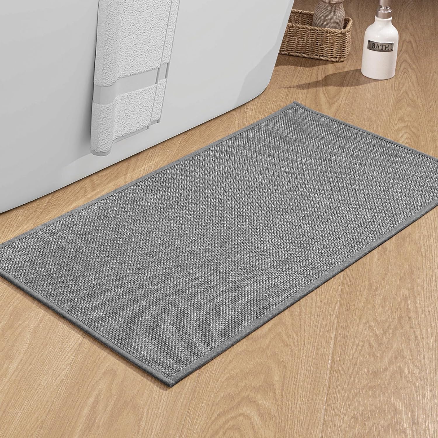 chakme Bathroom Rugs Mat 32x17, Ultra Thin Non Slip Bath Mat Quick Dry Absorbent Bath Mat for Bathroom Floor, (Dark Grey, 32"x17")