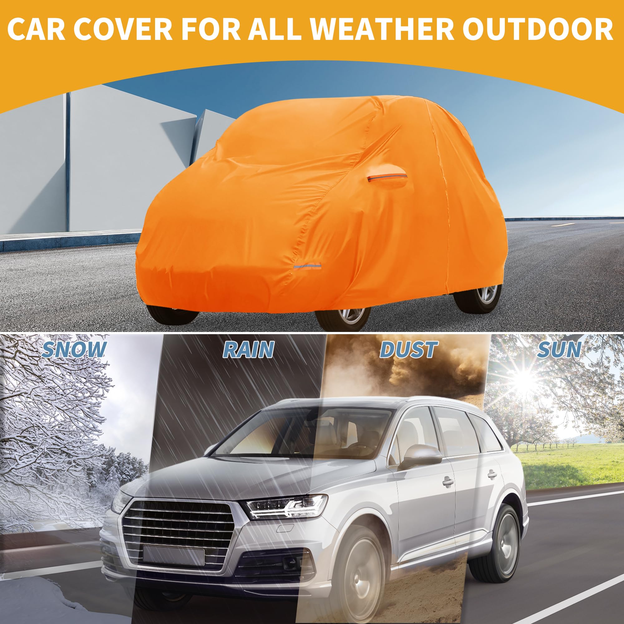 Funda De Coche Impermeable para Todo Clima Exterior Automotriz Protección Solar Anti-UV Lluvia Completa para Smart Fortwo 210D-Pu Naranja con Franjas Reflectantes.
