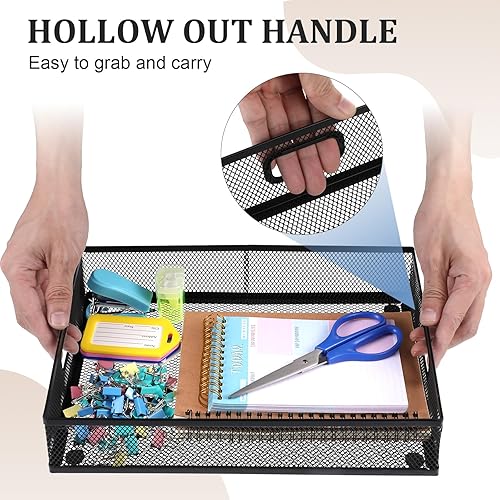 Miniatura 5 de Organizador de cajones de escritorio, bandeja organizadora de cajones de oficina, paquete de 3, organización de escritorio de malla metálica y