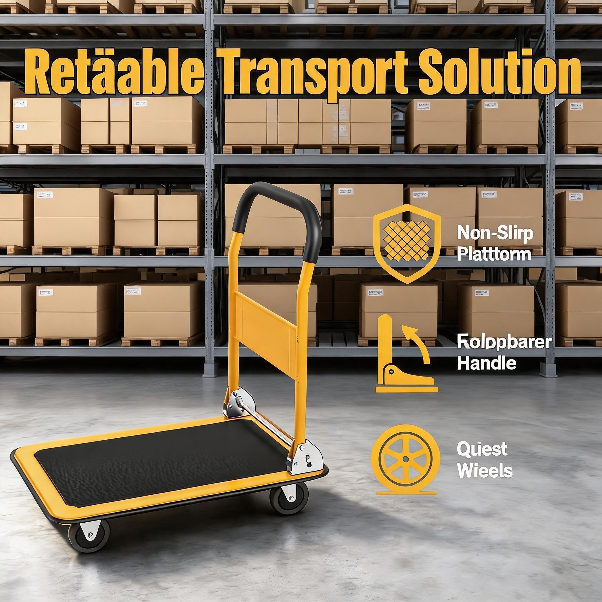 Garvee Chariot Transport Pliable 200kg – Plateforme 73x47cm, roulettes